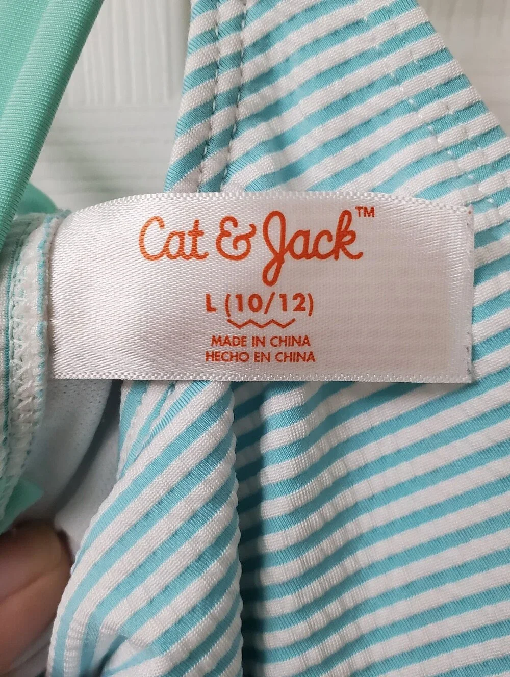 Cat And Jack Girls' Mint Green Stripe Seersucker Ruffle One-Piece Swimsuit LG